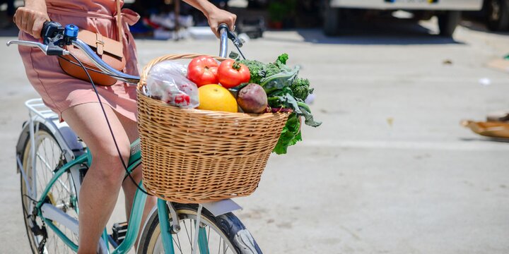 Bike with produce in basket